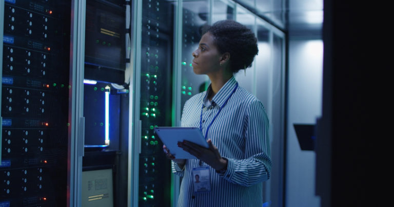 female employee working with the servers