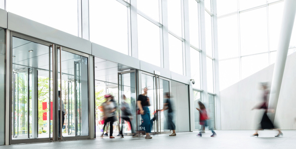 Blurred busy lobby